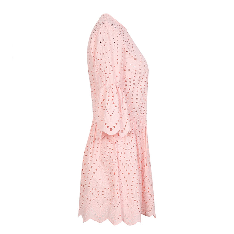 Fes Perforated Ruffle Lace Midi Dress